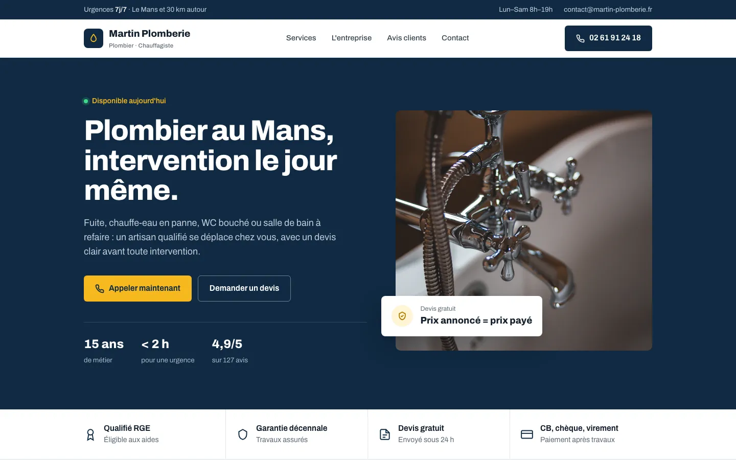 Aperçu du site de Martin Plomberie